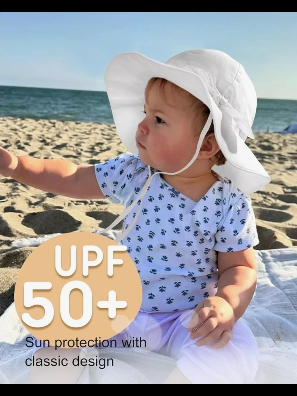 White Wide-Brim Sun Hat with Chin Strap